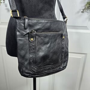 Great American Leatherworks Black 100% Leather W Braiding Handbag Purse